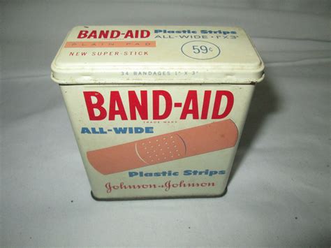 metal band aid box|vintage band aid box.